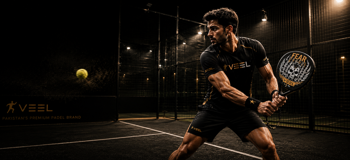 VEEL padel player competing on a padel court