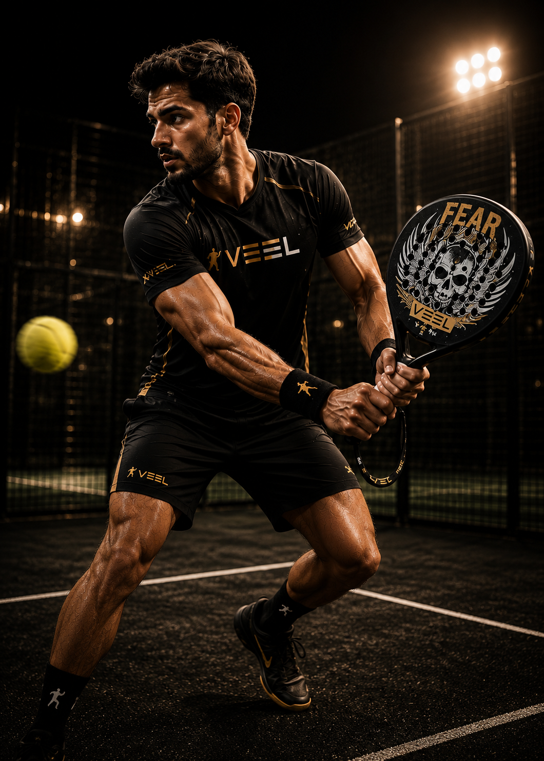 VEEL padel player competing on a padel court