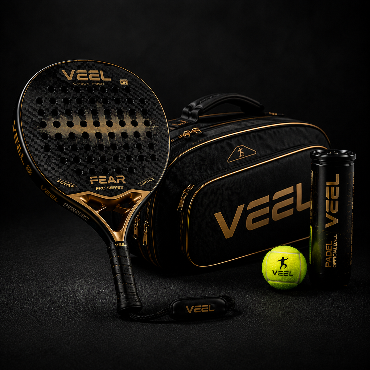 Close-up of a premium VEEL padel racket